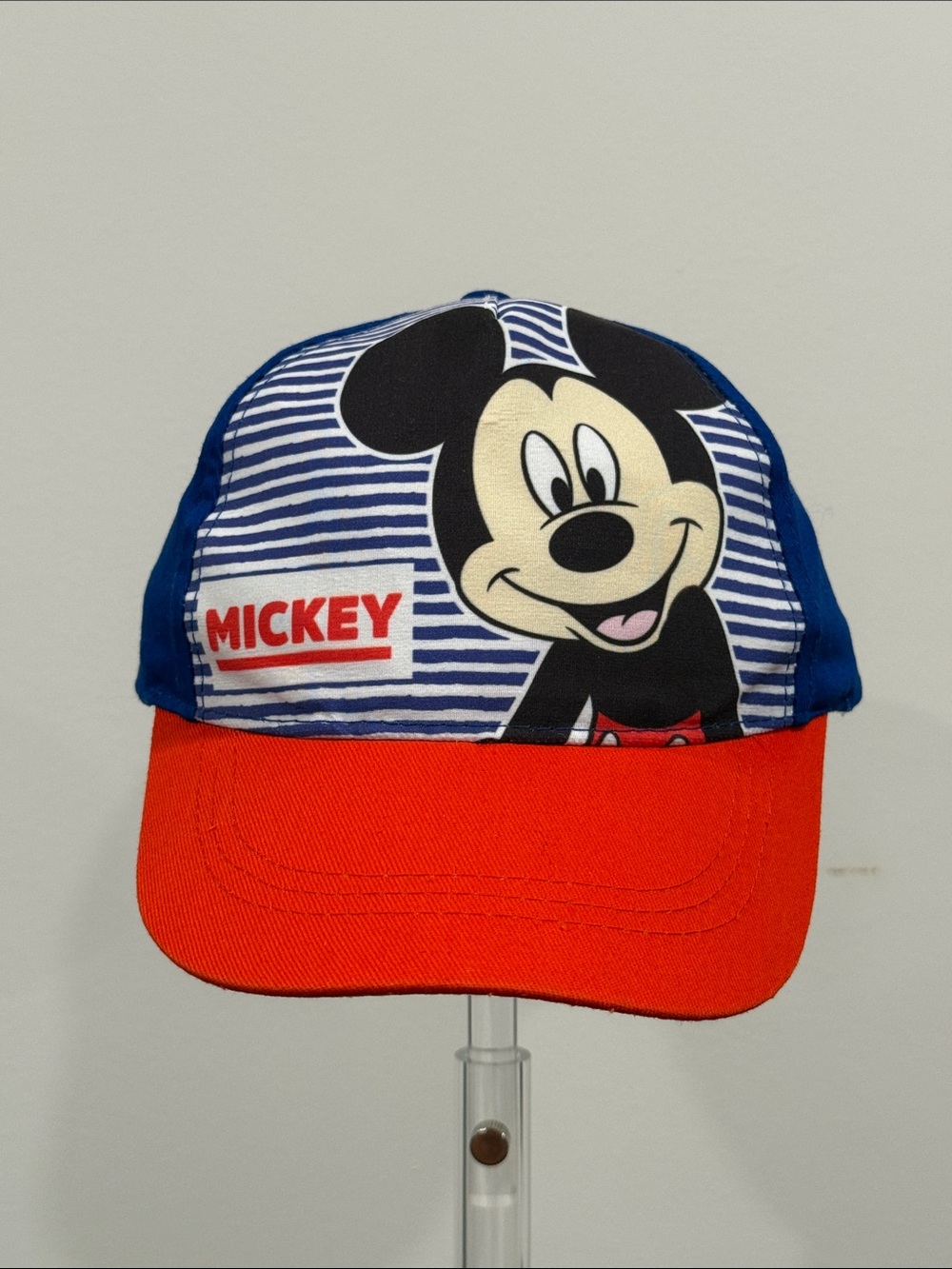 Disney Youth Mickey Mouse Striped Blue/White Baseball Cap Velcro Strapback